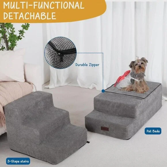 5-Step Dog Stairs for High Beds, Non-Slip Pet Steps, Grey, 22.6 H